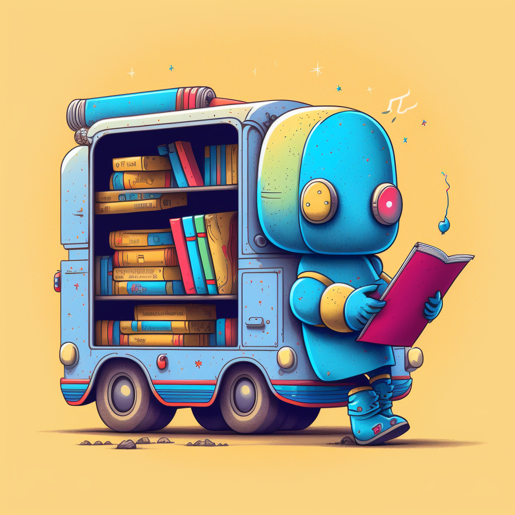 boy robot distributing books